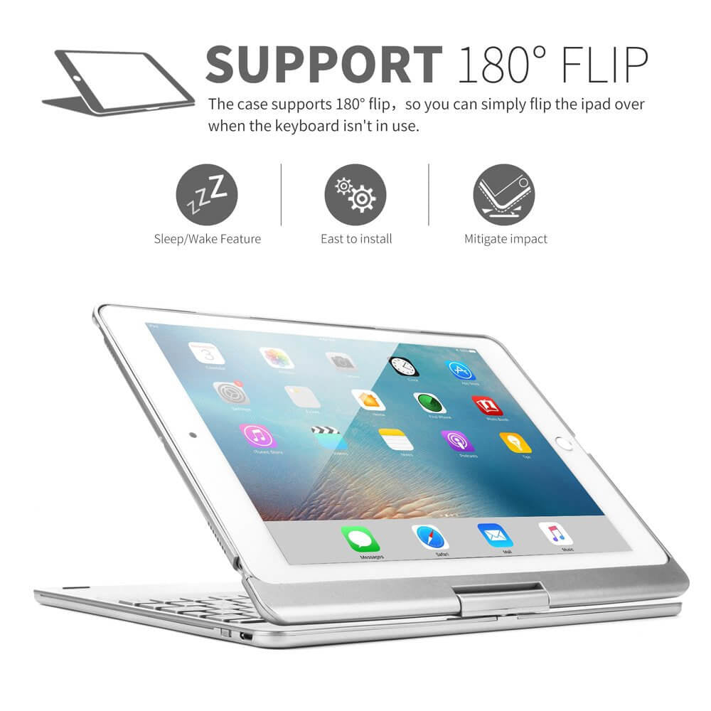 iPad Air 2 Bluetooth Toetsenbord Hoes Draaibaar - Zilver - QWERTY