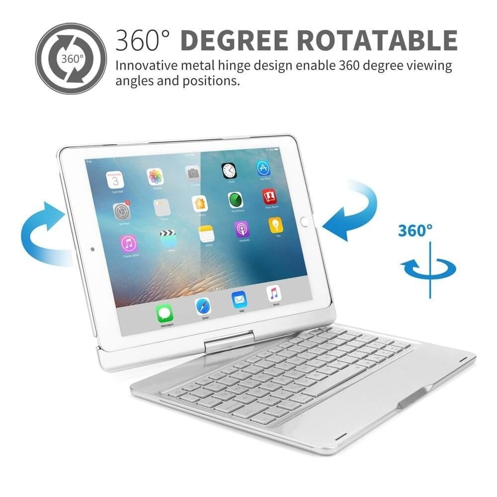 iPad 2017 Bluetooth Toetsenbord Hoes Draaibaar - Zilver - QWERTY