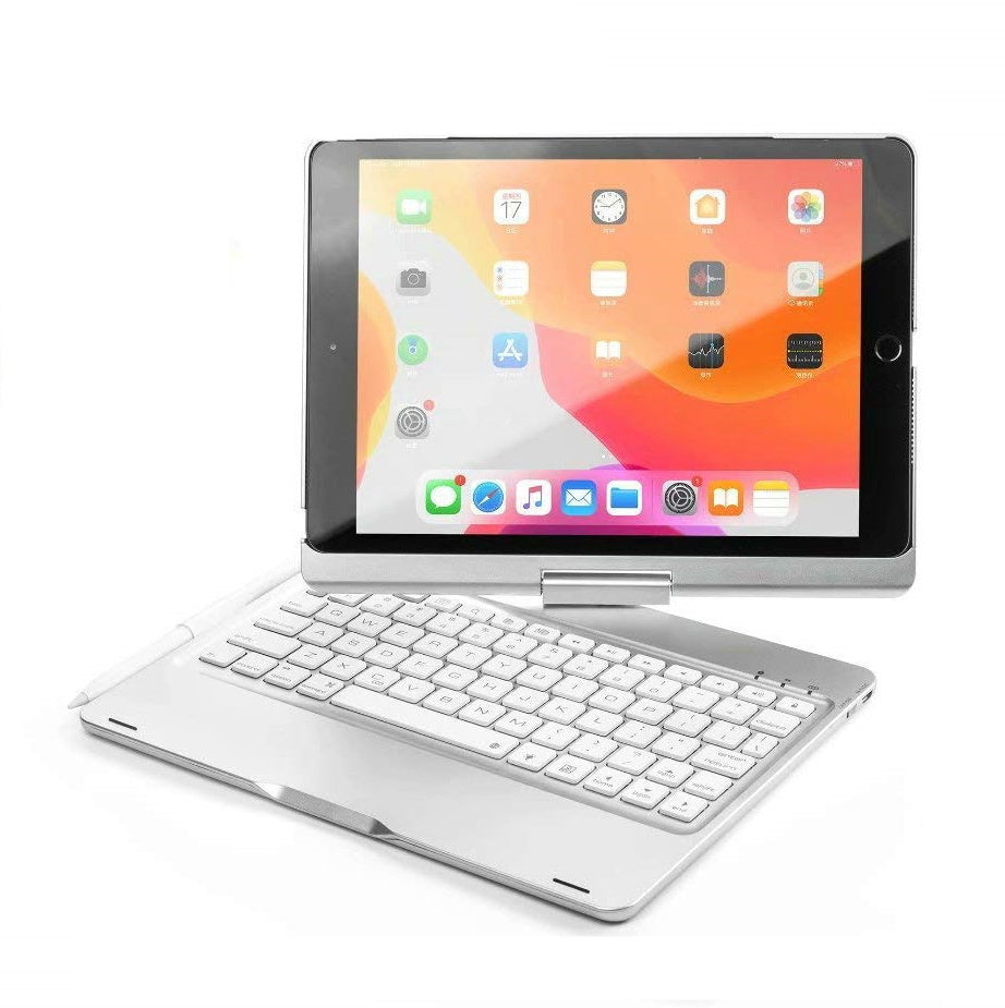iPad 2017 Bluetooth Toetsenbord Hoes Draaibaar - Zilver - QWERTY