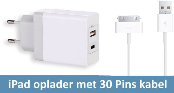 Oplader met 30-pins kabel (iPad 1, 2, 3) (grote aansluiting)
