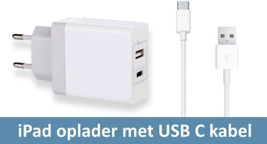 Oplader met USB C kabel (iPad Air 2020/2022/2024, Pro 11, Pro 12,9/13 (2018, 2020, 2021, 2022, 2024)