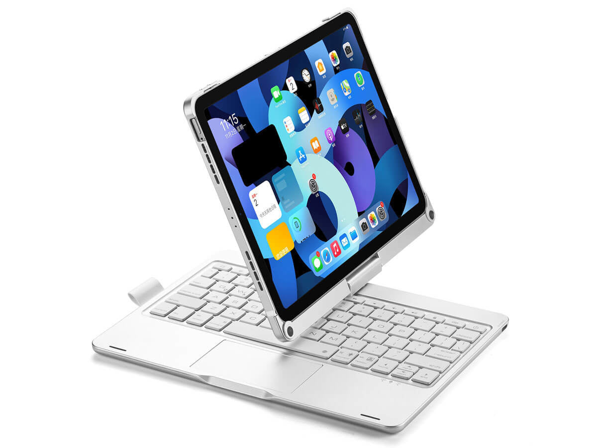 iPad Pro 11 Inch (2024) Toetsenbord Case Zilver 360 graden draaibaar met Touchpad Muis