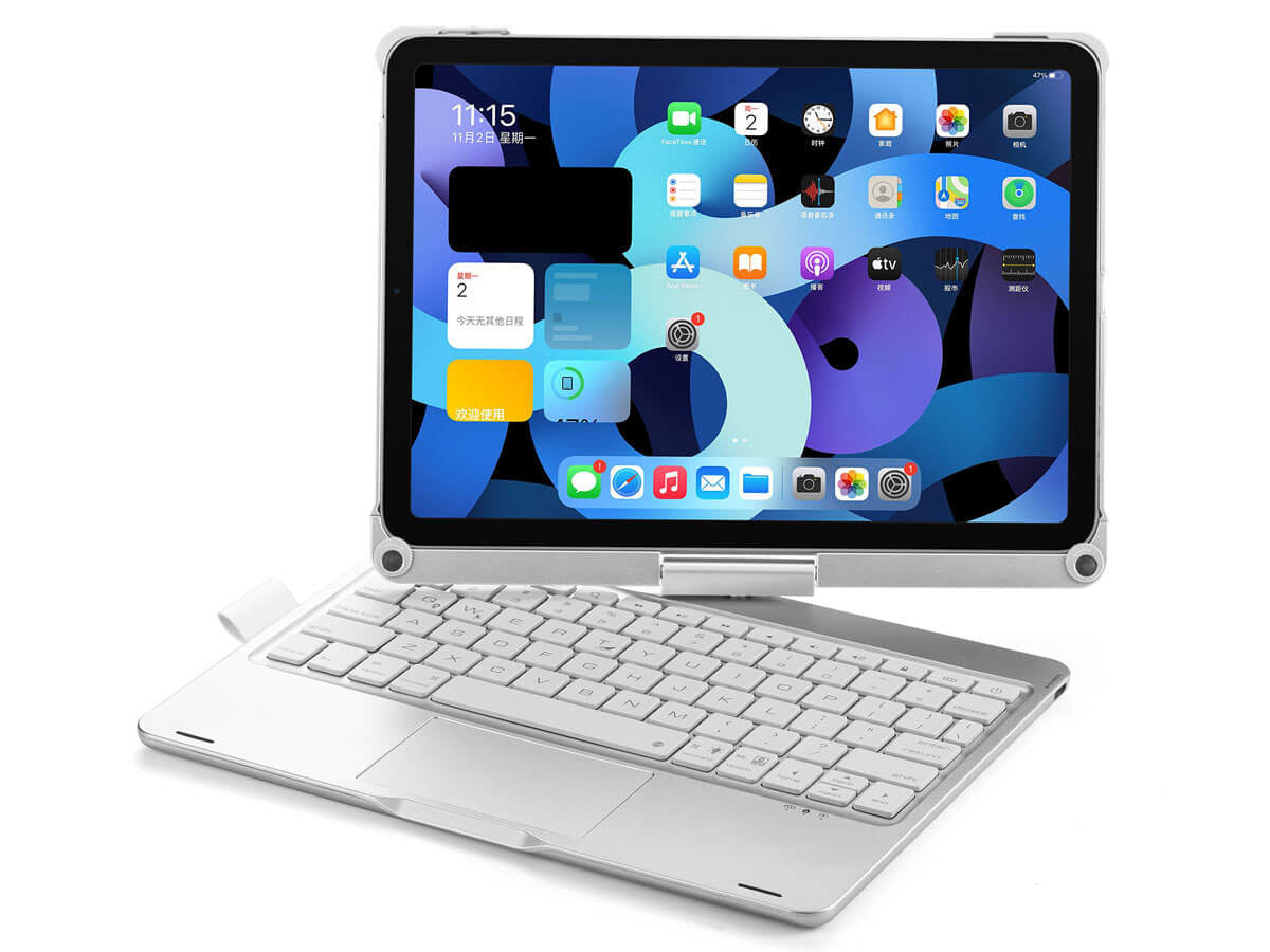 iPad Air 10.9 inch 2020/2022 Toetsenbord Case Zilver 360 graden draaibaar met Touchpad  Muis