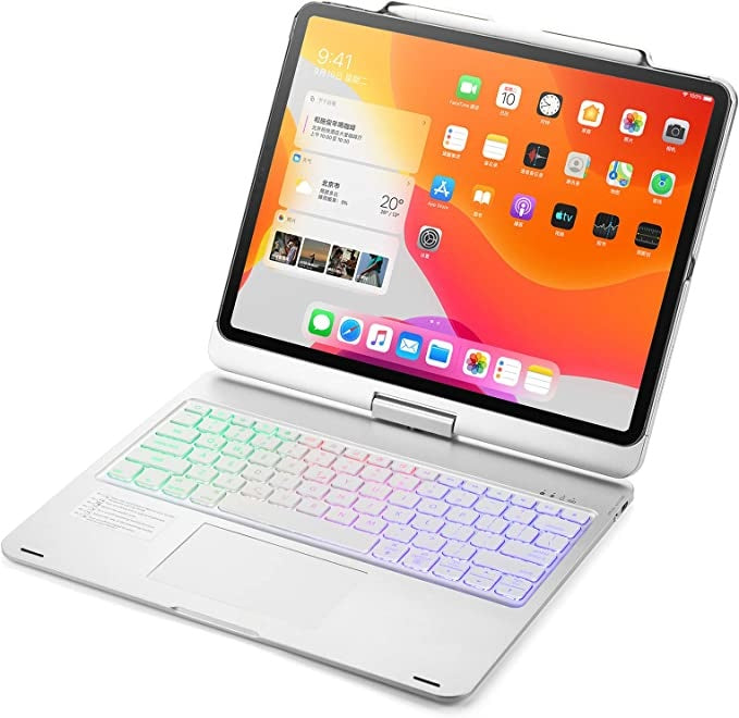 iPad Pro 12.9 inch (2020/2021/2022) Toetsenbord Case Zilver  360 graden draaibaar met Touchpad Muis