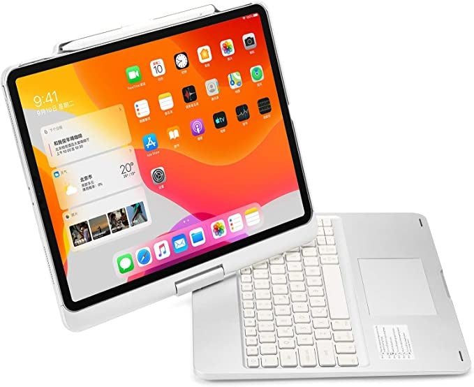 iPad Pro 12.9 inch (2020/2021/2022) Toetsenbord Case Zilver  360 graden draaibaar met Touchpad Muis
