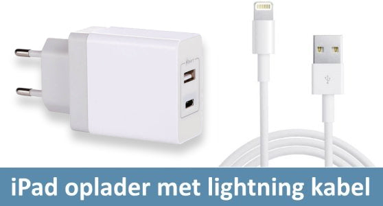 Snellader - Oplader met Lightning kabel (iPad 2017/2018, 2019/2020/2021 (10.2) , Pro 9.7/10.5, 12.9 (2015/2017), Air 1/2/3, Mini 1/2/3/4/5)